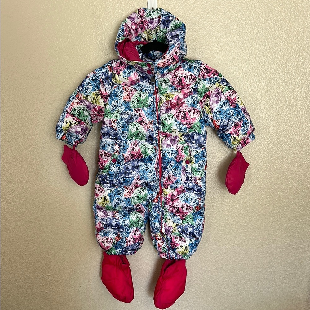 Diesel Multicolor Gemstones Hooded Puffer Snowsuit with Mittens Booties Size 18M